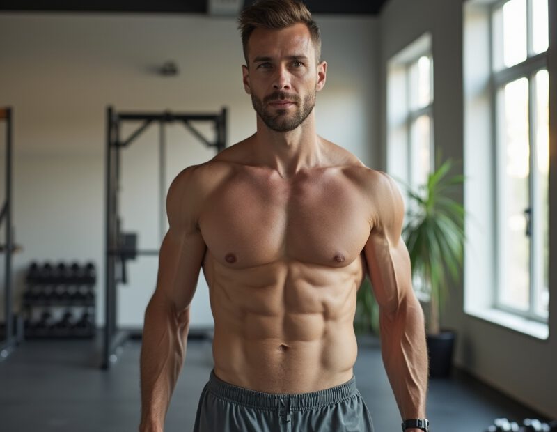 Man tränar lugnt med hantlar i modernt gym med teknikfokus