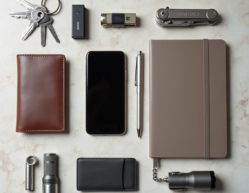 Minimal EDC-uppsättning för män med nycklar, plånbok och vardagsprylar