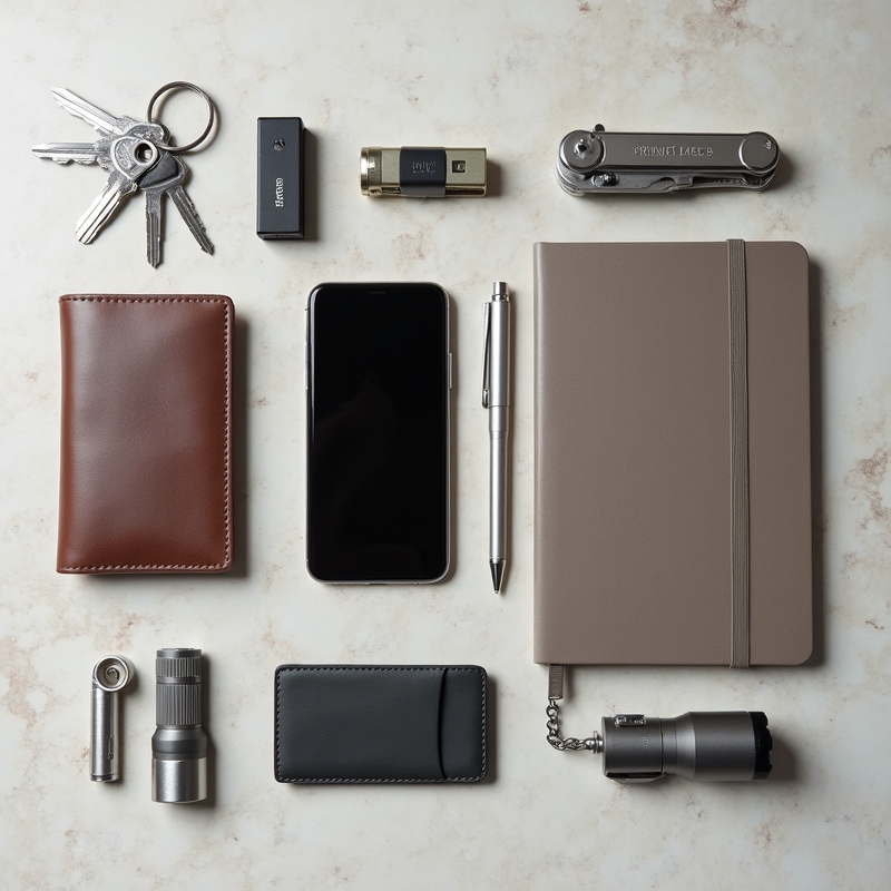 Minimal EDC-uppsättning för män med nycklar, plånbok och vardagsprylar