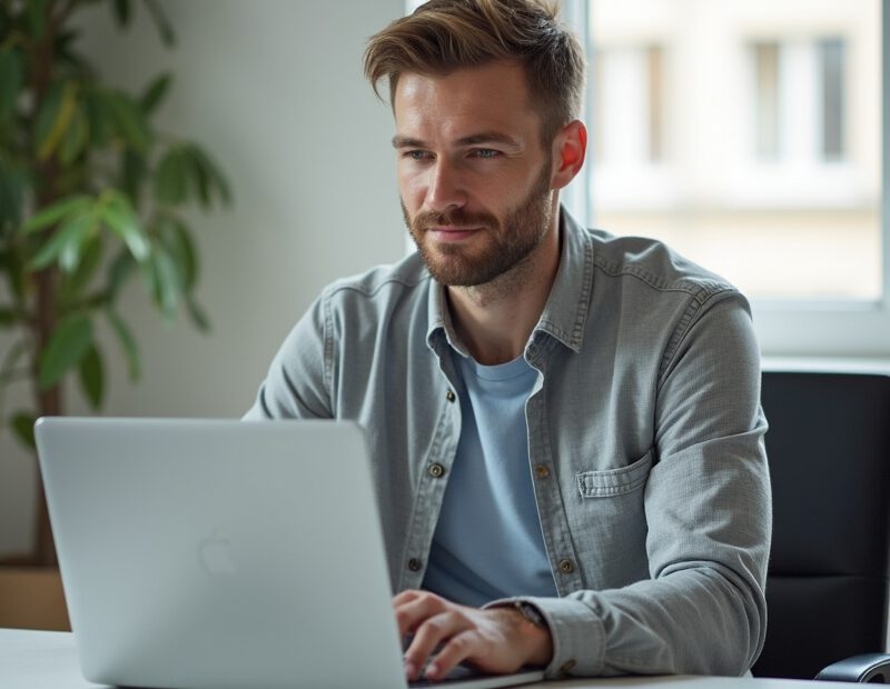 LinkedIn-profil: misstag som bromsar din karriär 1 Man uppdaterar sin LinkedIn-profil på laptop vid skrivbord