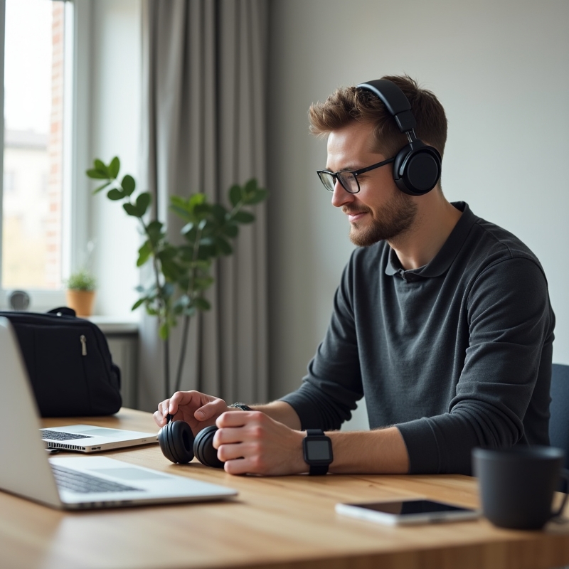 Man väljer hörlurar för pendling, arbete och träning i modern miljö