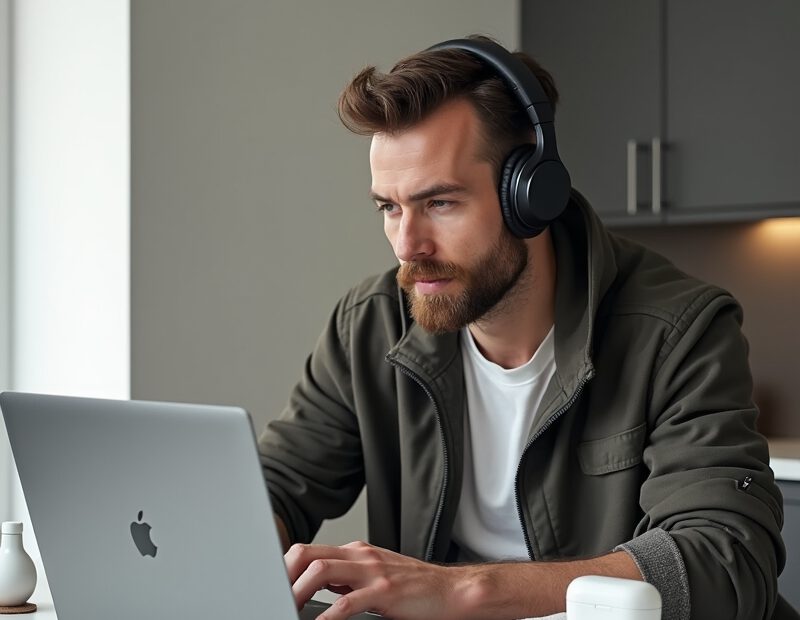 Hörlurar för män – bästa val för pendling och jobb 1 Moderna hörlurar för pendling, kontor och träning på stilren yta
