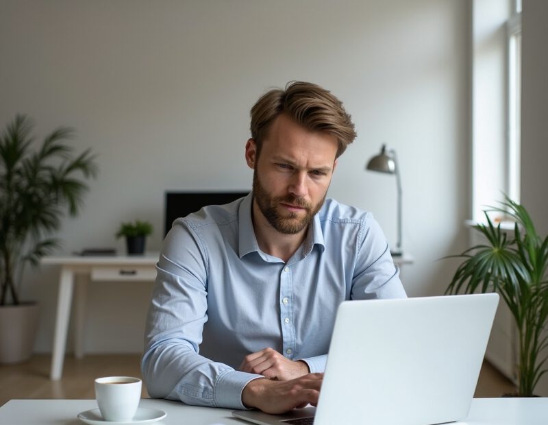 CV som sticker ut – komplett guide med konkreta tips 1 Man arbetar med CV och personligt brev vid ett rent skrivbord