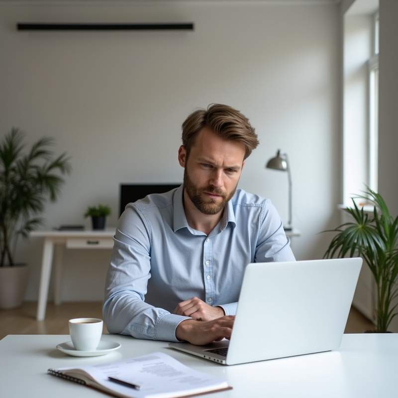 Karriär & Produktivitet 4 Man arbetar med CV och personligt brev vid ett rent skrivbord