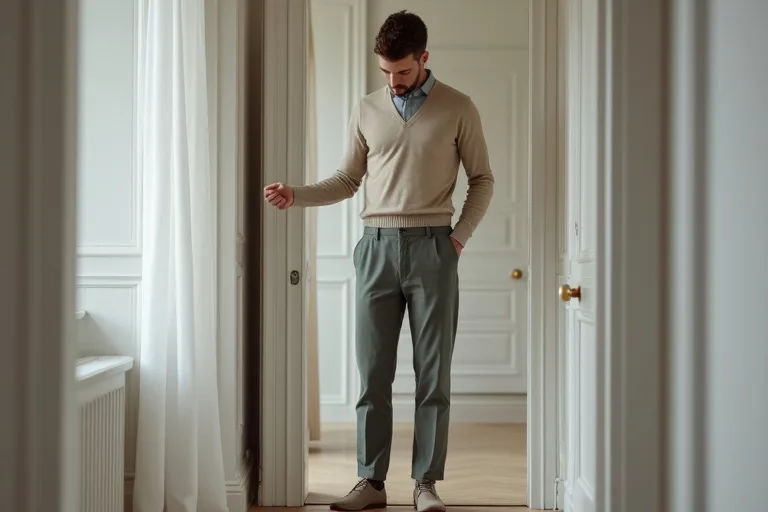 Detaljer på chinos som visar passform, fall och enkel styling för vardag