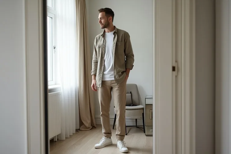 Overshirt i vardagslook med jeans, chinos och rena sneakers