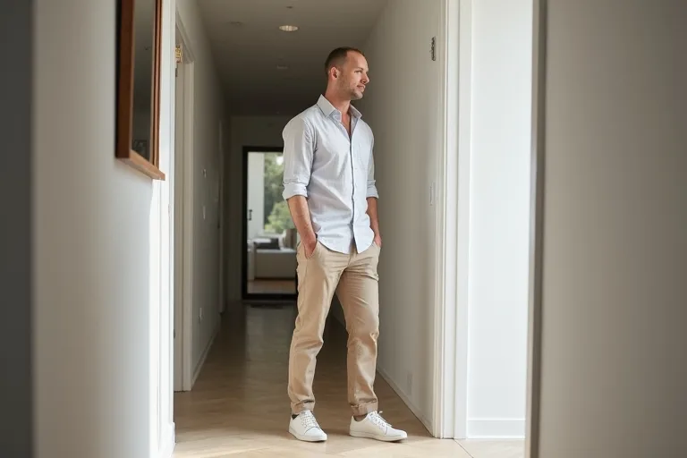 Chinos som fungerar i en vardaglig smart-casual outfit