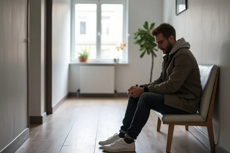 Vita sneakers tillsammans med neutrala vardagskläder i en avskalad inomhusmiljö