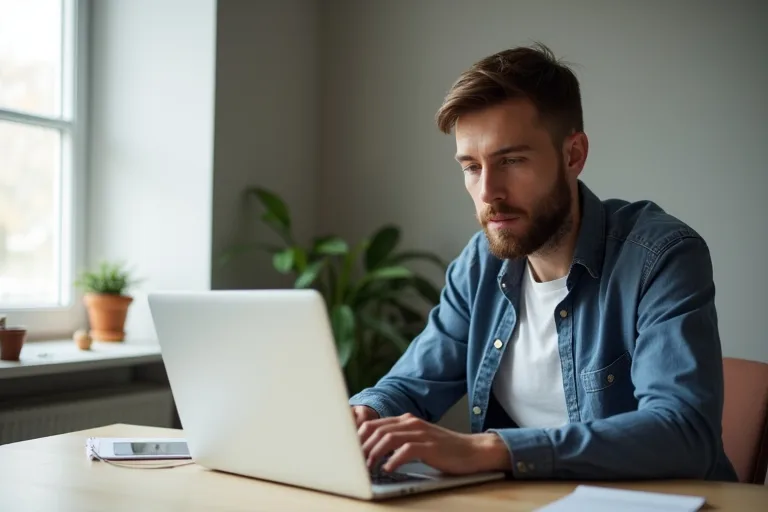 Skrivbord med laptop där ett kort och tydligt uppföljningsmail efter intervju håller på att formuleras
