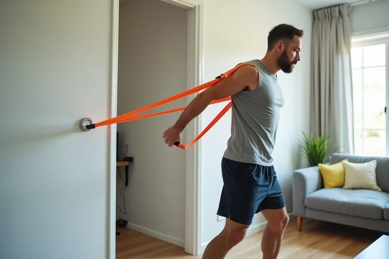 Motståndsband som används för enkel och kontrollerad träning hemma