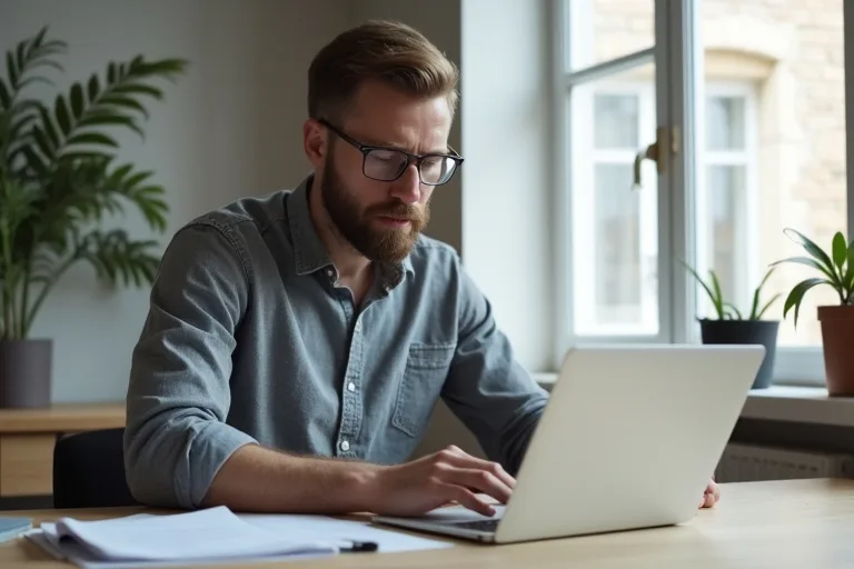 Man förbereder löneanspråk i en jobbansökan vid skrivbordet