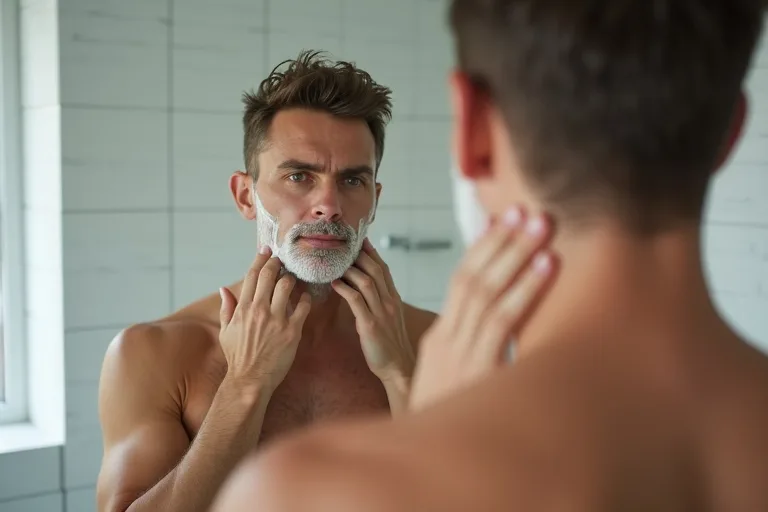 Rakverktyg och rakningsmoment i badrum med fokus på praktisk vardagsgrooming