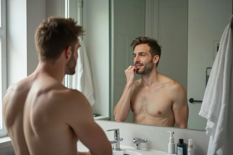 Man som förbereder rakning med mild och enkel groomingrutin