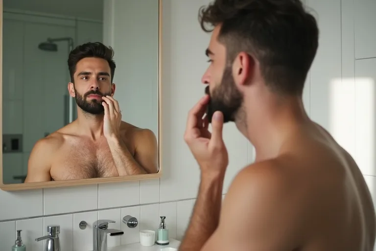 En man som rakar sig med fokus på lätt hand och skonsam teknik.