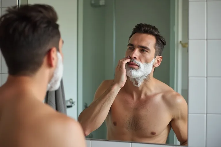 Man förbereder huden före rakning med en enkel och lugn badrumsrutin