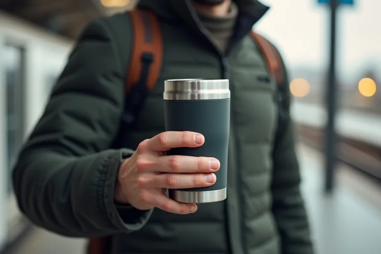 Travel mug i vardagsbruk under en smidig morgonrutin