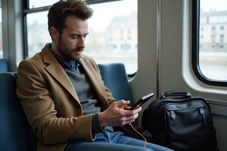 Man jämför laddning och teknikprylar hemma innan resan