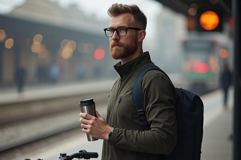 Närbild på en travel mug som passar för pendling och arbete