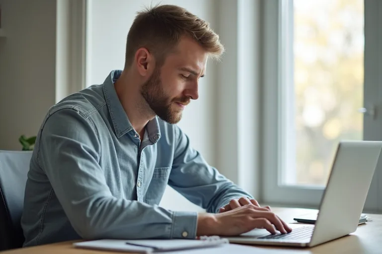 En man förbereder information till sin referens inför intervjun