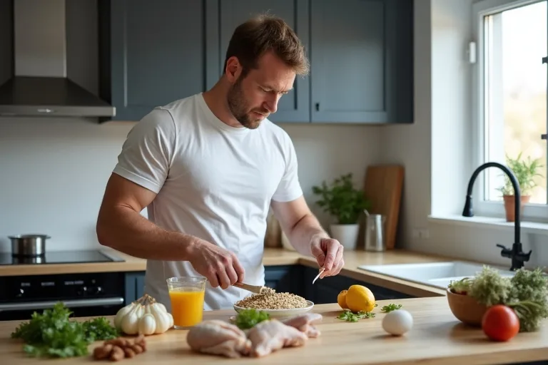 En man fördelar protein över dagen med enkla måltider