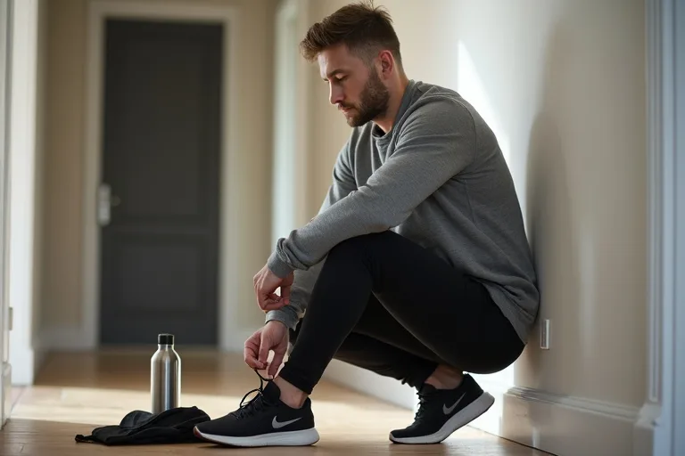 En man som tar sina första steg ut genom dörren för en vardagspromenad