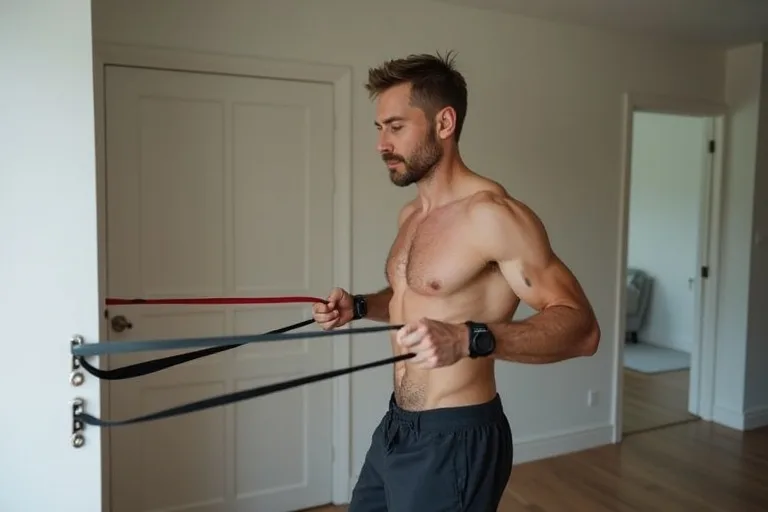 Motståndsband för hemmaträning som används för dragövningar och enkel styrketräning