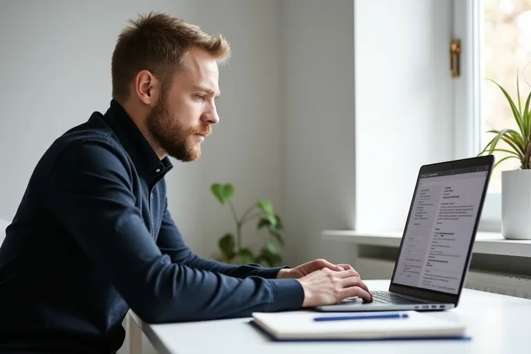 En man går igenom en jobbansökan och jämför rollen med sin erfarenhet