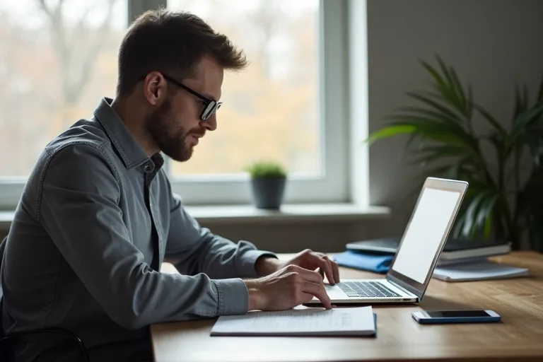 Jobbsökande man förbereder en lista med referenser inför intervju