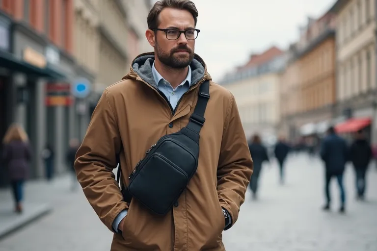 Praktisk sling bag med vardagliga detaljer och teknisk känsla