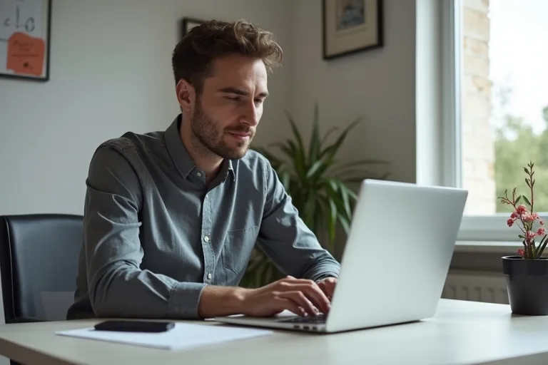 Jobbsökare väljer ut en relevant referens på laptop