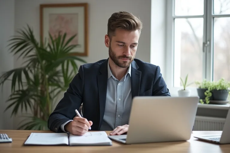 Man som går igenom jobbmaterial och bedömer när löneanspråk ska anges