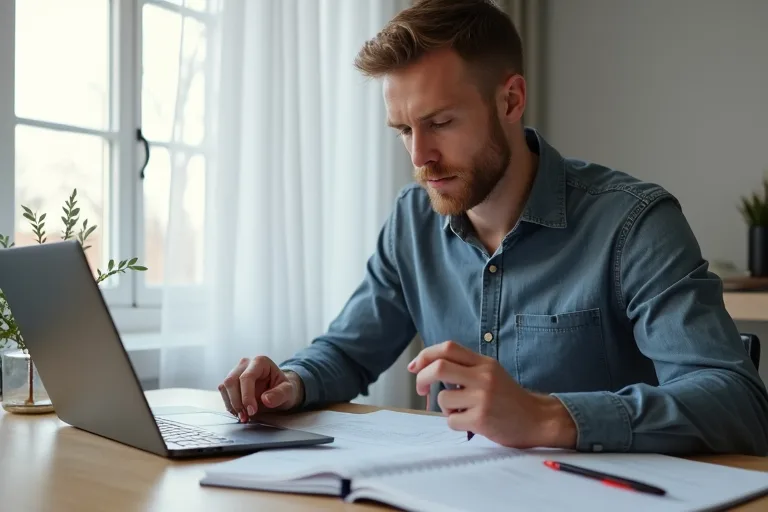 Man som räknar på lönenivåer och jämför ett rimligt intervall inför ansökan