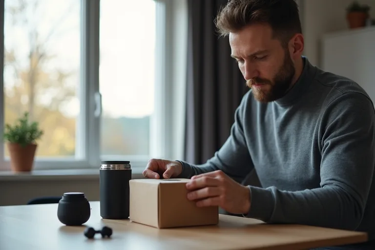 Trådlösa hörlurar och termosmugg som exempel på användbara teknikpresenter för män