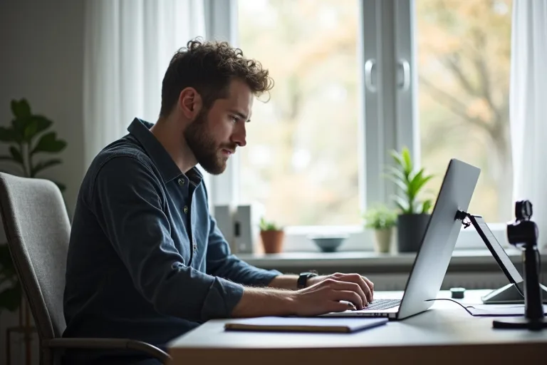 En man som läser igenom briefen inför ett arbetsprov vid sin dator