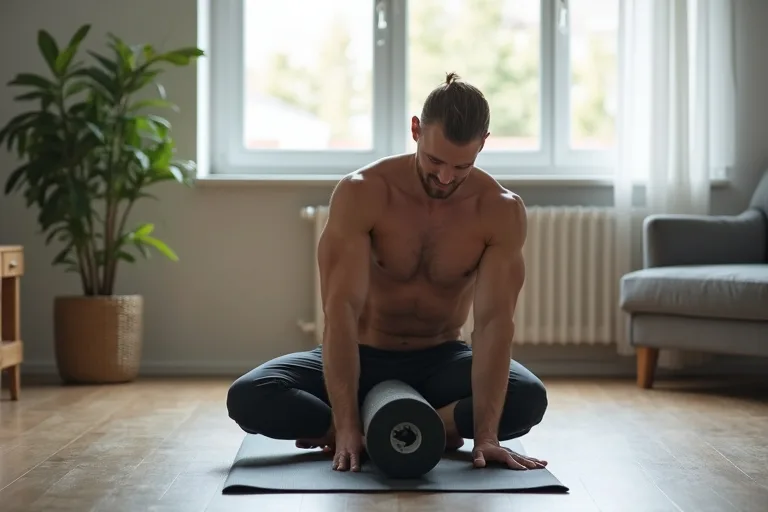 En man rullar framsida lår med en foam roller som del av enkel återhämtning