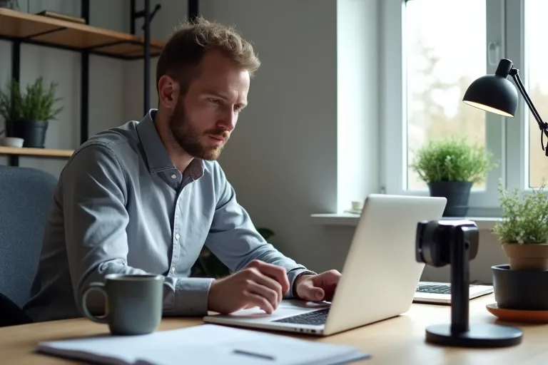 En arbetsplan med anteckningar bredvid datorn när ett arbetsprov förbereds