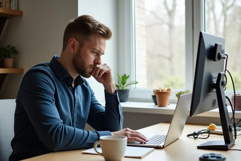 En man går igenom briefen till ett arbetsprov vid skrivbordet