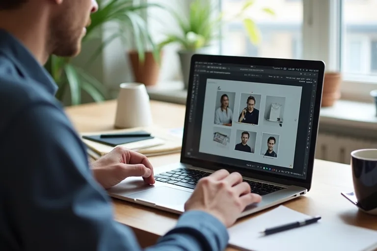 En man sorterar ut relevanta arbetsprover till en jobportfolio.