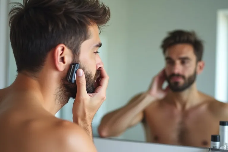 En man förbereder huden inför rakning med Philips OneBlade i badrummet