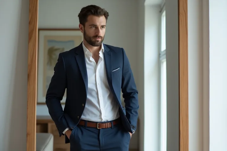Man kombinerar blazer med skjorta och chinos för en uppstyrd vardagslook