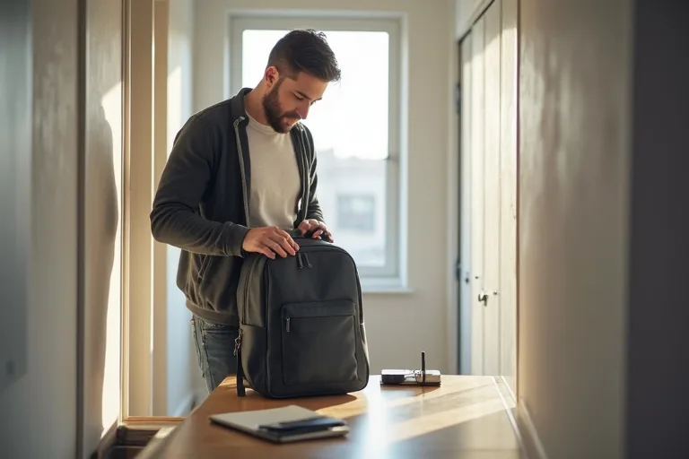 Vanliga misstag när du köper pendlingsprylar för män 2 En praktisk laptopryggsäck och tillbehör som packas för en vanlig arbetsdag