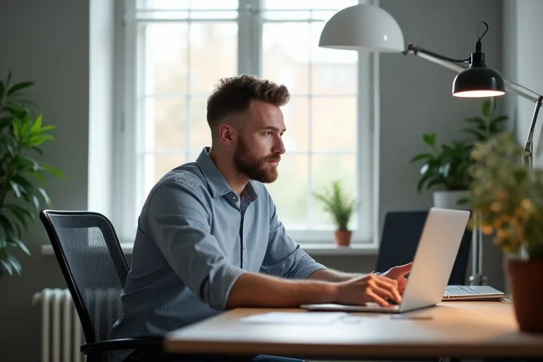 Hemmakontor med fokus på bra ljus och tydligt ljud inför en videointervju