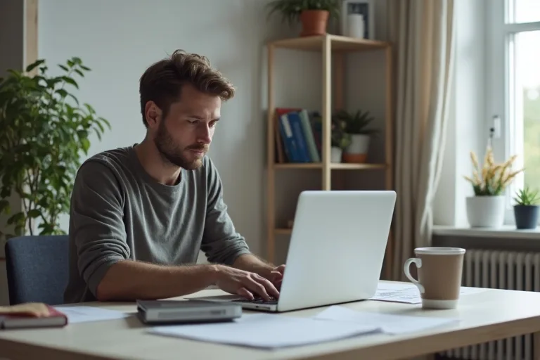 En man går igenom instruktioner och markerar viktiga delar inför ett arbetsprov.