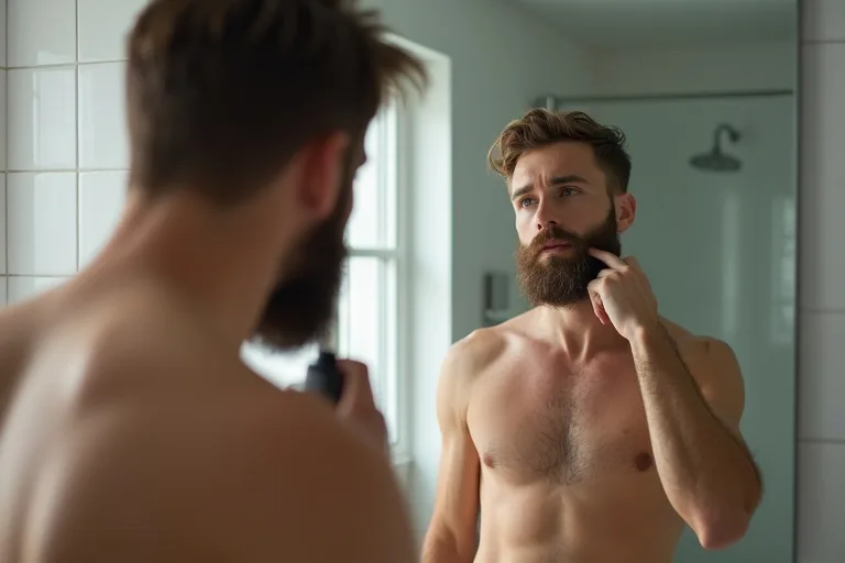 Checklista för Philips OneBlade för män steg för steg 3 Närbild på trimning med Philips OneBlade vid skägglinjen