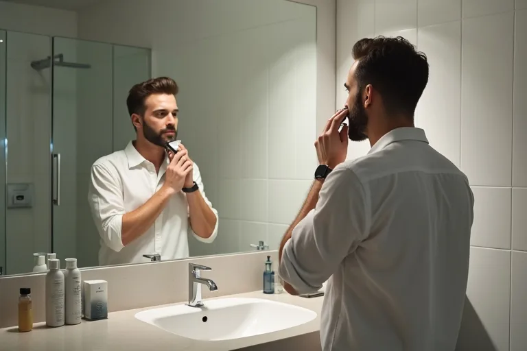 Man applicerar lugnande eftervård efter rakning med Philips OneBlade