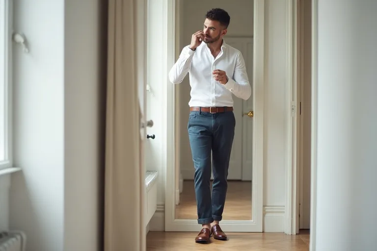 Närbild på loafers tillsammans med chinos för en enkel vardagslook