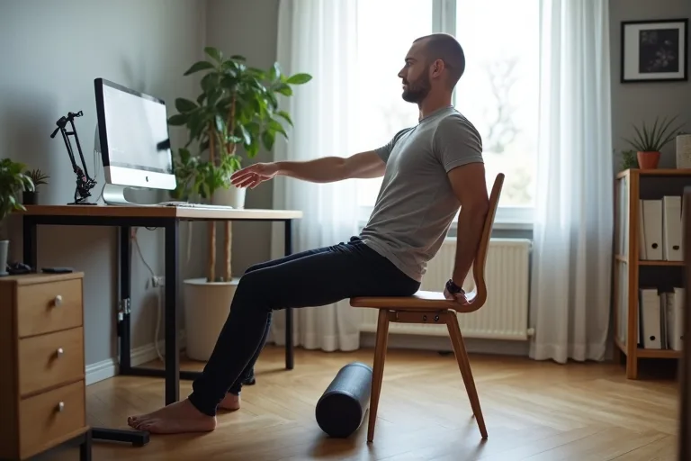 Man som använder foam roller som en del av enkel återhämtning efter stillasittande arbete